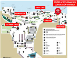 El centro móvil de reclutamiento Umbrella de «RESIDENT EVIL» visita Barcelona Primavera sound. Mapa centro de reclutamiento Resident Evil