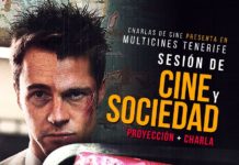 Charlas de Cine celebra el 20º aniversario de ‘EL CLUB DE LA LUCHA’, con un foro sobre cine y sociedad Cartel del Foro Cine y Sociedad de Charlas de Cine.