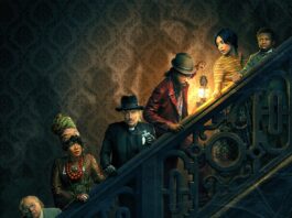 Primer tráiler y póster de HAUNTED MANSION: Bienvenidos, necios mortales Danny DeVito, Tiffany Haddish, Owen Wilson, Lakeith Stanfield, Rosario Dawson y el niño Chase Dillon, en la escalera de la nueva Mansión Encantada.