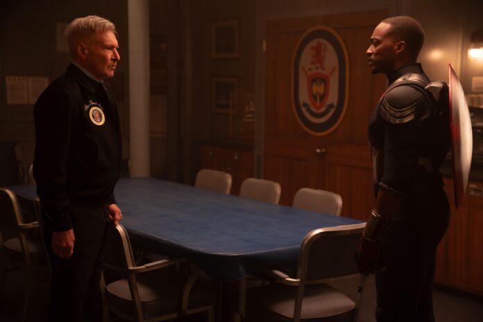 Harrison Ford y Anthony Mackie en Capitán América. Brave New World. © 2024 MARVEL.