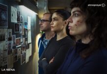 LA NENA: La Brigada de Análisis de Casos de Carmen Mola vuelve a la pantalla El director Paco Cabezas junto a dos de las actrices de La Nena, Nerea Barros y Lucía Martín Abelló.