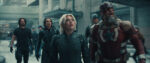 Bucky Barnes (Sebastian Stan), Ghost (Hannah John-Kamen), Yelena Belova (Florence Pugh), John Walker (Wyatt Russell), and Red Guardian/Alexei Shostakov (David Harbour) in Marvel Studios' THUNDERBOLTS*. Photo courtesy of Marvel Studios. © 2024 MARVEL.