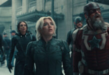 CRÍTICA | THUNDERBOLTS*. Segunda división con aspiraciones de ascenso Bucky Barnes (Sebastian Stan), Ghost (Hannah John-Kamen), Yelena Belova (Florence Pugh), John Walker (Wyatt Russell), and Red Guardian/Alexei Shostakov (David Harbour) in Marvel Studios' THUNDERBOLTS*. Photo courtesy of Marvel Studios. © 2024 MARVEL.