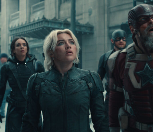 CRÍTICA | THUNDERBOLTS*. Segunda división con aspiraciones de ascenso Bucky Barnes (Sebastian Stan), Ghost (Hannah John-Kamen), Yelena Belova (Florence Pugh), John Walker (Wyatt Russell), and Red Guardian/Alexei Shostakov (David Harbour) in Marvel Studios' THUNDERBOLTS*. Photo courtesy of Marvel Studios. © 2024 MARVEL.