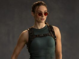 Primera imagen de Sophie Turner como Lara Croft en la serie TOMB RAIDER Jay Maidment para Prime Video. Imagen tomada en los estudios de rodaje de Tomb Raider.